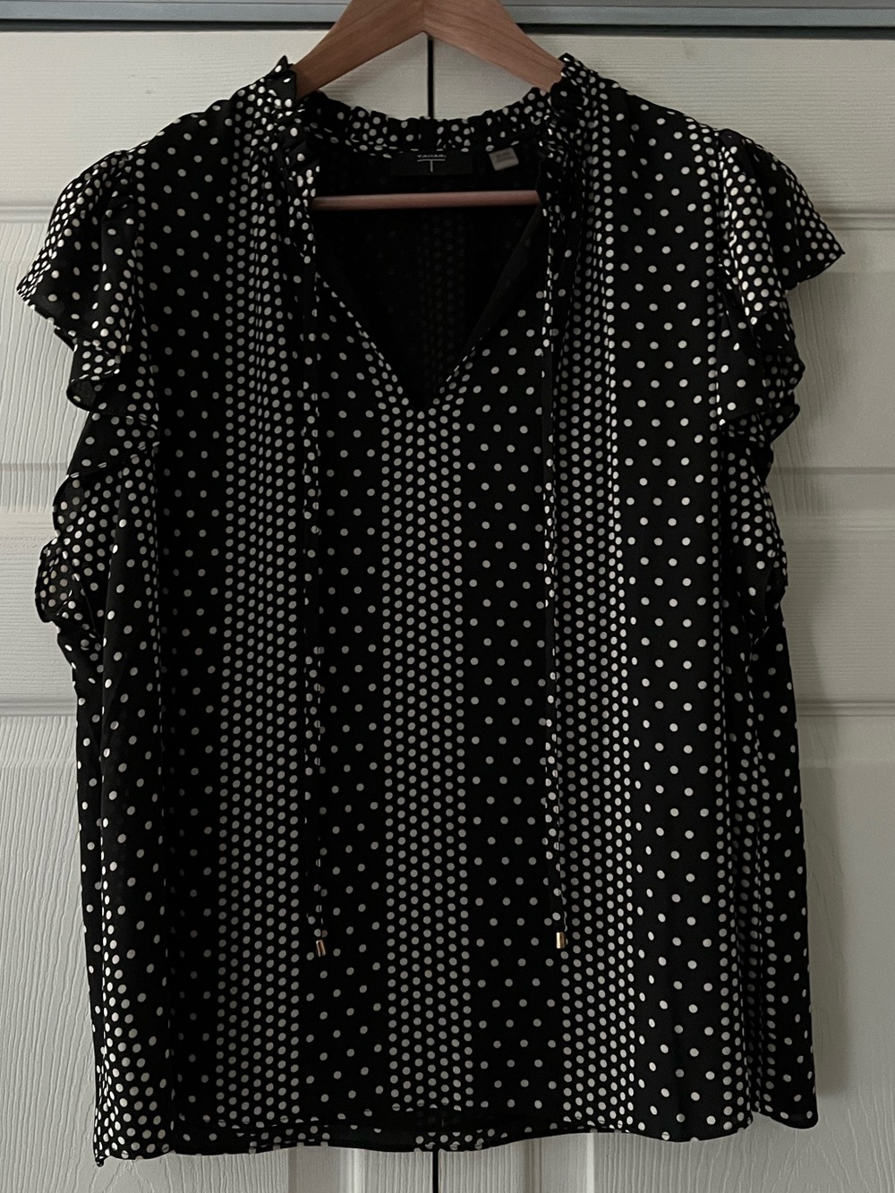 NWOT—Frilly Tahari Polka dot Blouse